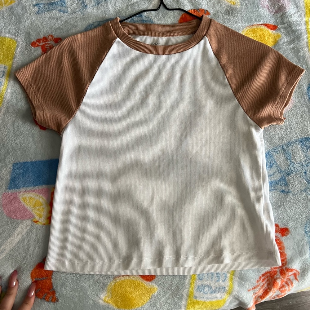 Aerie White Brown Baby Tee